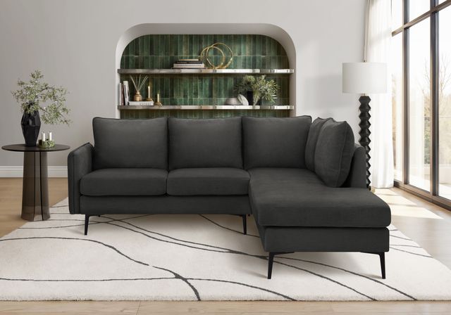 Monarch Specialties Inc. Black 86" Right-Arm Facing Sofa Sectional and Chaise with Black Metal Legs-1