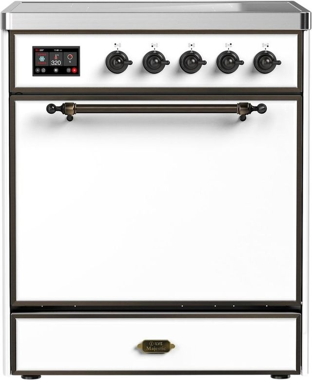 Ilve® Majestic III 30" White Pro Style Induction Range with Solid Door and Burnished Trim-0
