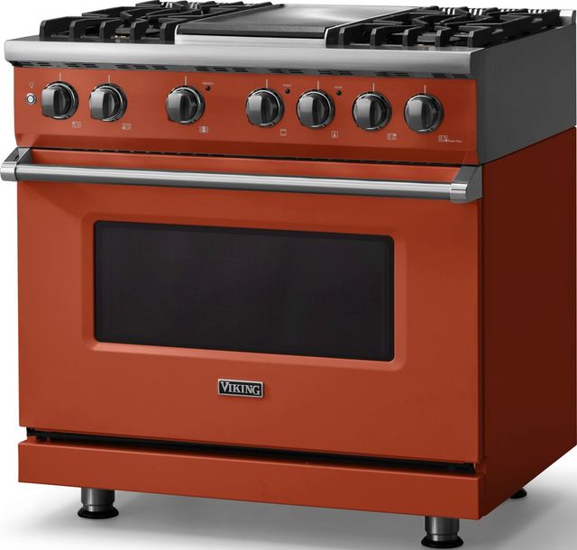 Viking® 5 Series 36" Spiced Cider Pro Style Dual Fuel (LP) Range with Polished Chrome Trim-3