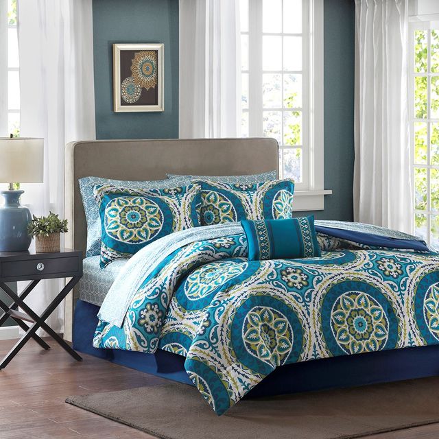 Olliix by Madison Park Essentials Serenity Blue Full Complete Comforter and Cotton Sheet Set-0