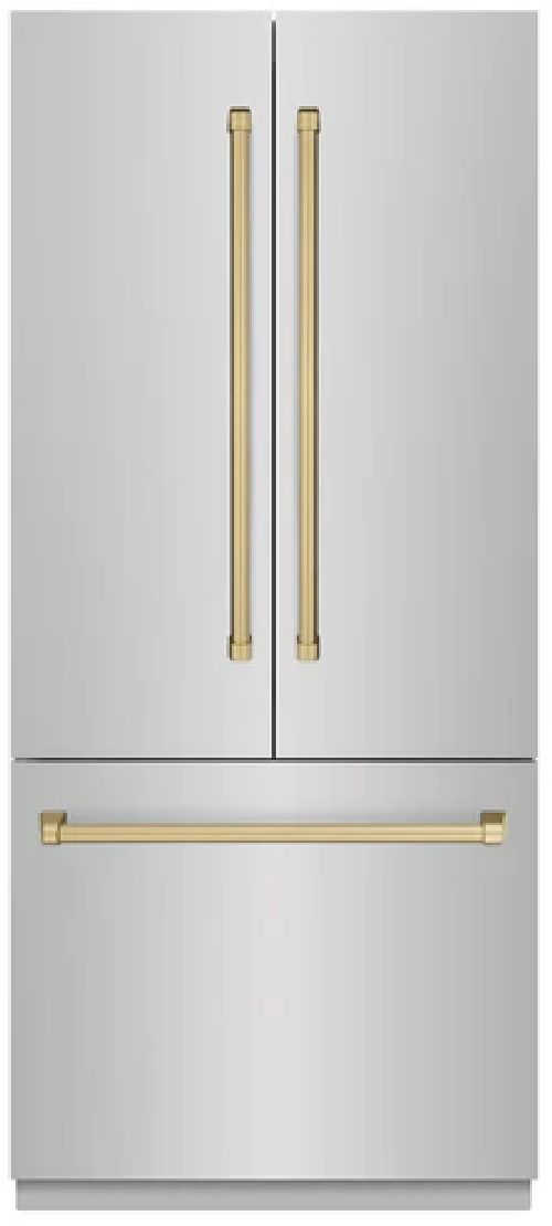 ZLINE Autograph Edition 36" 19.6 Cu. Ft. Stainless Steel Built-In Bottom Freezer Refrigerator with Graphite Gray Interior and Champagne Bronze Accents-0
