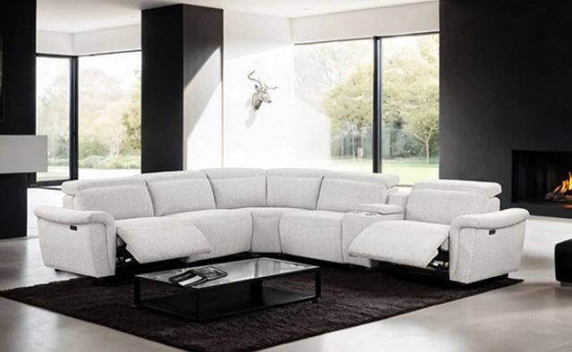 Furniture of America® Hieronimus 5-Piece Light Gray Curved Power Reclining Sectional-1
