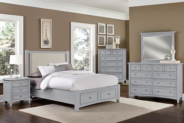 Vaughan-Bassett Bonanza Gray Queen Upholstered Panel Storage Bed-1
