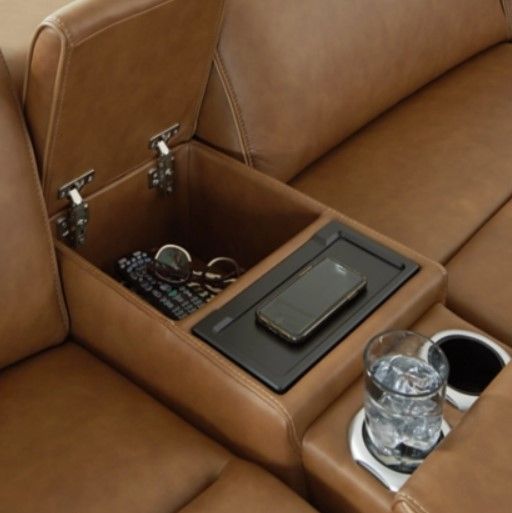 Signature Design by Ashley® Magic Man 2-Piece Caramel Power Reclining Sectional with Console-4