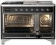 Ilve® Majestic III 48" Glossy Black Pro Style Dual Fuel Liquid Propane Range with French Top and Chrome Trim-1