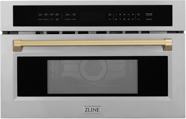 ZLINE Autograph Edition 30" 1.6 Cu. Ft. Satin Stainless Steel Built-In Convection Microwave Oven with Champagne Bronze Accents-0