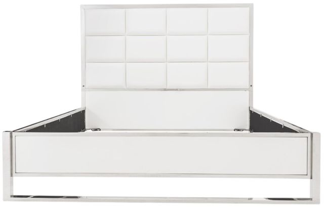 Michael Amini® State St. Glossy White/Stainless Steel Eastern King Upholstered Panel Bed-3