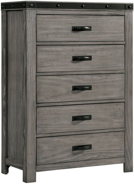 Elements International Wade Gray Wood 5-Drawer Chest-0