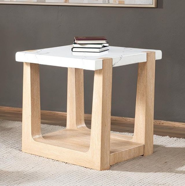 Furniture of America® Sundbry White End Table with Natural Base-1