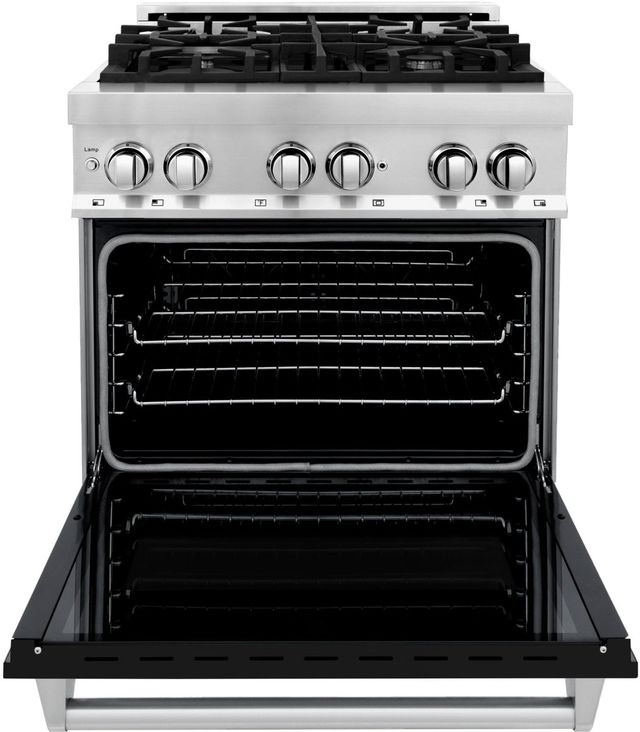ZLINE 30" Stainless Steel Pro Style Dual Fuel Range with Black Matte Door-1