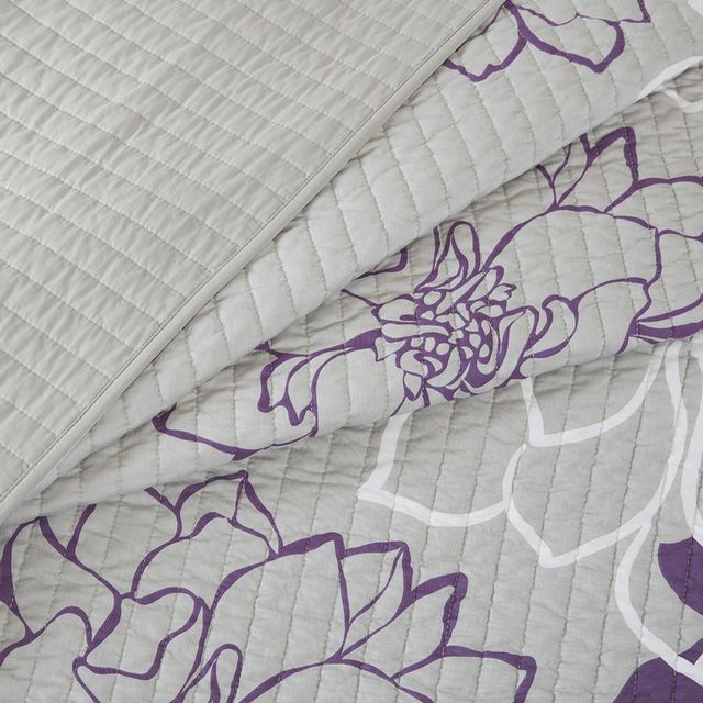Olliix by Madison Park 6 Piece Purple Full/Queen Lola Reversible Cotton Printed Coverlet Set-4