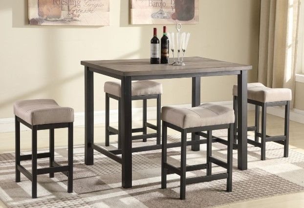 American Wholesale Furniture Walnut 5-Piece Rustic Pub Dining Set-1