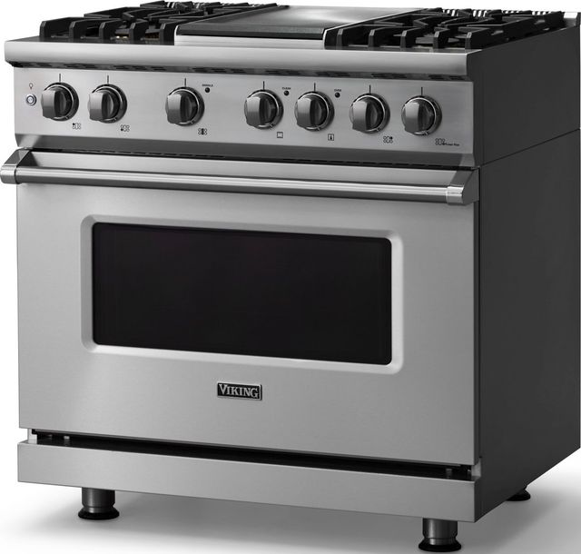 Viking® 5 Series 36" Stainless Steel Pro Style Dual Fuel (LP) Range with Polished Chrome Trim-3