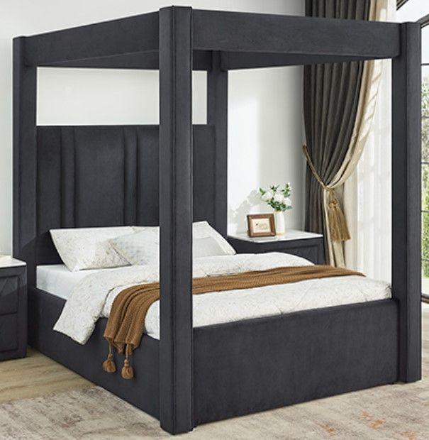 Crown Mark Jayla Black King Upholstered Canopy Bed-0