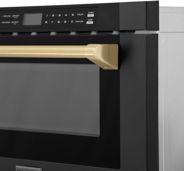 ZLINE Autograph Edition 24" 1.2 Cu. Ft. Black Stainless Steel Built-in Microwave Drawer with Champagne Bronze Handle-4