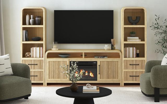 Elements International Ridgemont Natural 70" TV Console with Fireplace Insert-1