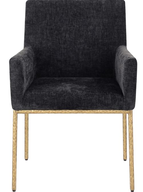 Meridian Furniture Reeves Black/Brushed Brass Chenille Upholstered Dining Arm Chair-1