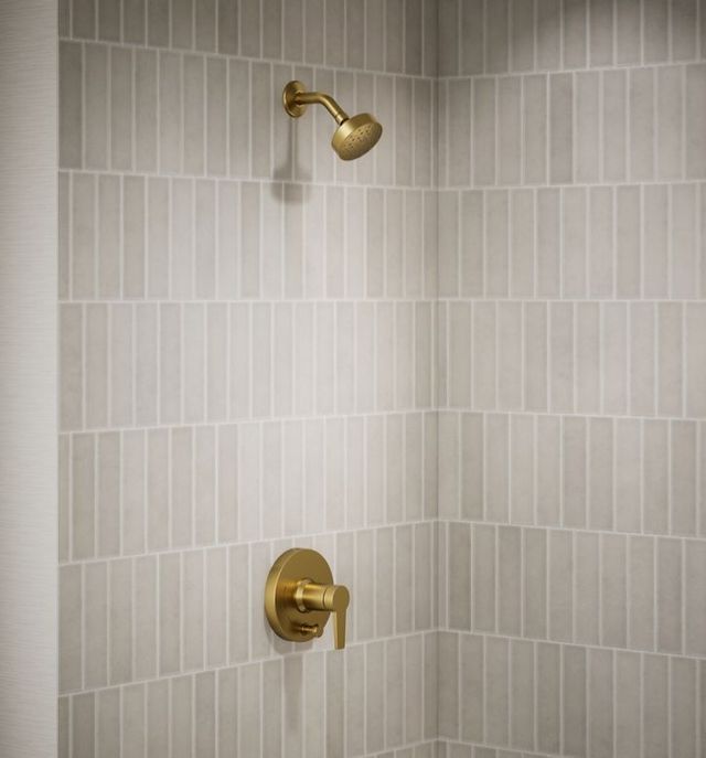 KOHLER® Pitch® Rite-Temp® Vibrant Brushed Moderne Brass 1.75 GPM Shower Trim Kit with Push-Button Diverter-1