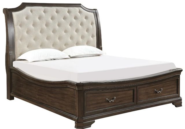 New Classic® Home Furnishings Lyndhrust Beige/Walnut Eastern King Sleigh Storage Bed-0