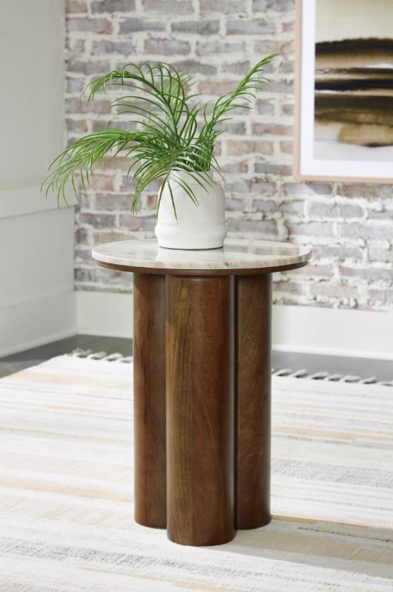 Signature Design by Ashley® Henfield Beige Side Table with Brown Base-4