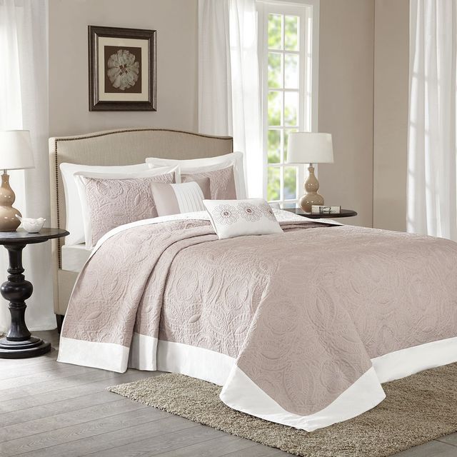 Olliix by Madison Park 5 Piece Khaki Queen Ashbury Reversible Bedspread Set-0