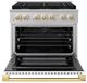 ZLINE Marino 36" Stainless Steel Pro Style Dual Fuel Range with White Matte Door and Polished Gold Accents-1