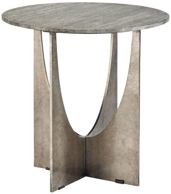 Universal Explore Home™ Op Art Gray End Table with Aged Pewter Base-0