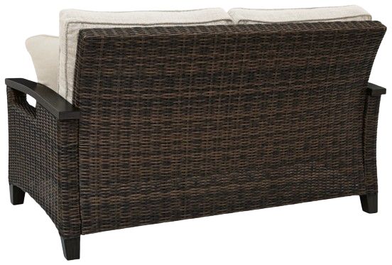 Signature Design by Ashley® Monterey Point Beige/Dark Brown Fabric/Wicker Rattan Outdoor Loveseat-3
