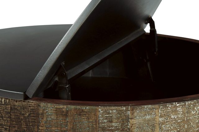 Signature Design by Ashley® Nashbryn Brown Round Coffee Table with Gunmetal Cross Base -3