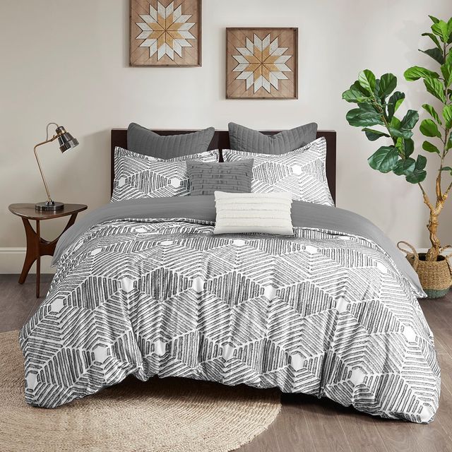 Olliix by INK+IVY Ellipse Cotton Jacquard Grey Full/Queen Comforter Set-0