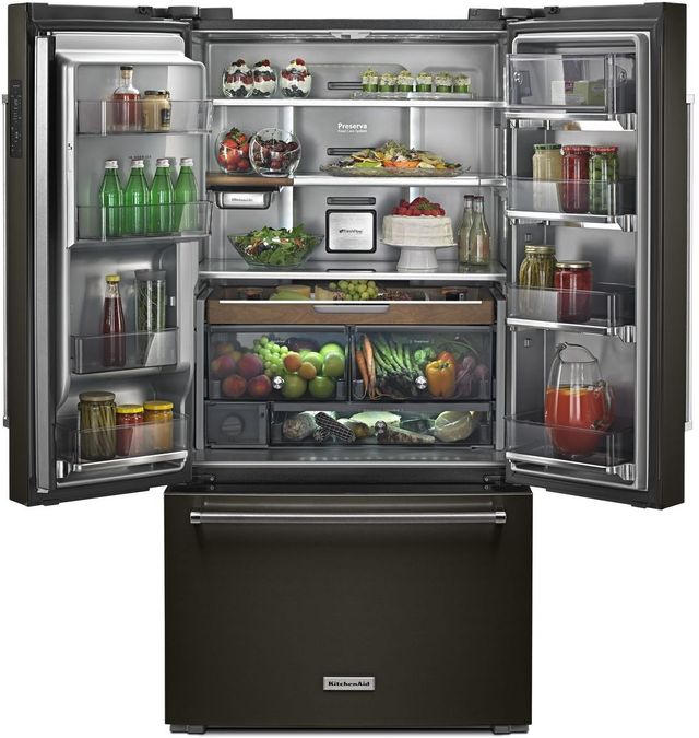 KitchenAid® 36 in. 23.8 Cu. Ft. Black Stainless Steel with PrintShield™ Finish Counter Depth French Door Refrigerator-2