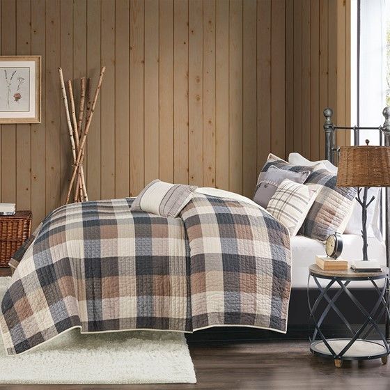 Olliix by Madison Park Ridge 6 Piece Neutral King/California King Reversible Herringbone Coverlet Set-2