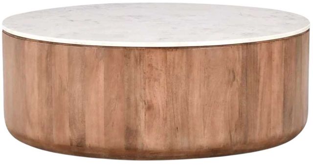 Classic Home Josie White 46" Round Coffee Table with Hickory Brown Base-0