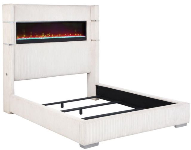 Coaster® Tisdall Cream California King Upholstered Panel Bed with Flame Visualizer-1