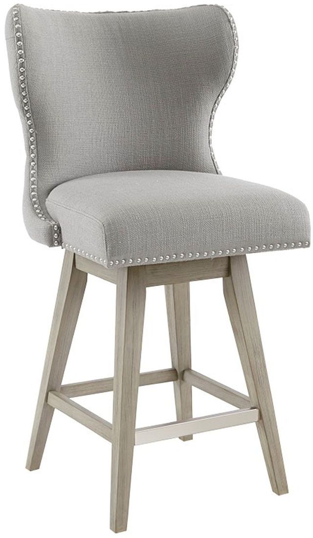 Olliix by Madison Park Grey Hancock High Wingback Button Tufted Upholstered Swivel Counter Stool-0
