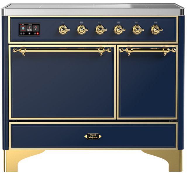 Ilve® Majestic III 40" Midnight Blue Pro Style Induction Range with Solid Door and Brass Trim-0