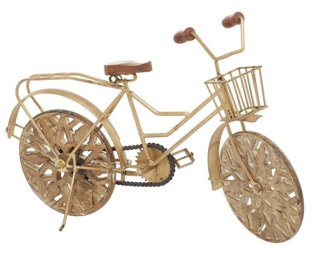 Deco Marche Gold Bike Sculpture with Carved Wheels-0