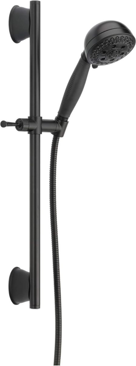 Delta Universal Showering Matte Black H2Okinetic® 5-Setting Slide Bar Hand Shower-0