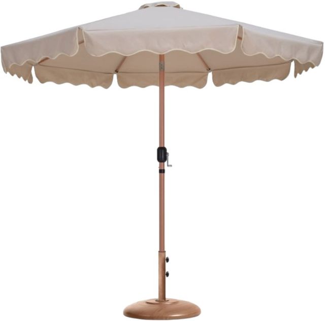 Meridian Furniture Amalfi Beige/Teak Aluminum Outdoor Patio Umbrella and Round Base-0