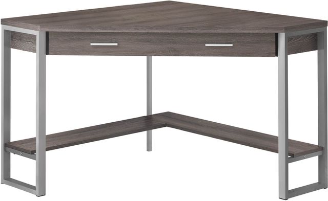 Monarch Specialties Inc. 42"L Dark Taupe and Silver Metal Corner Computer Desk-0