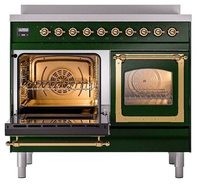 Ilve® Nostalgie II Noblesse 40'' Emerald Green Pro Style Induction Range with Brass Trim-3