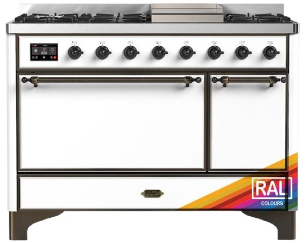 Ilve® Majestic III 48" Custom Pro Style Dual Fuel Natural Gas Range with Solid Door and Burnished Trim-0