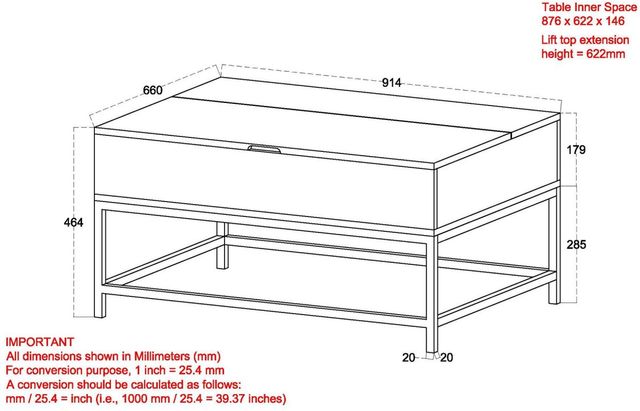 Worldwide Homefurnishings Inc. Ojas Natural Burnt Lift Top Coffee Table with Black Base-2