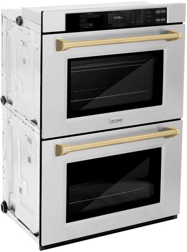 ZLINE Autograph Edition Professional 30" Stainless Steel Double Electric Wall Oven with Champagne Bronze Accents-1