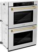 ZLINE Autograph Edition Professional 30" Stainless Steel Double Electric Wall Oven with Champagne Bronze Accents-1