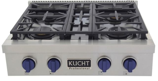 Kucht Professional KFX Series 30" Stainless Steel Propane Gas Range Top with Royal Blue Knobs-0