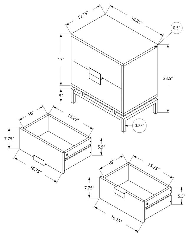 Monarch Specialties Inc. Glossy White 24"H Two Drawers Accent Table with Chrome Metal Base-3