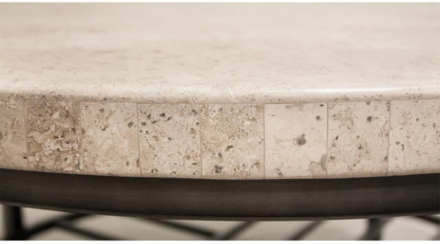 Riverside Furniture Capri Alabaster Travertine Stone Top Round Coffee Table with Black Base-1