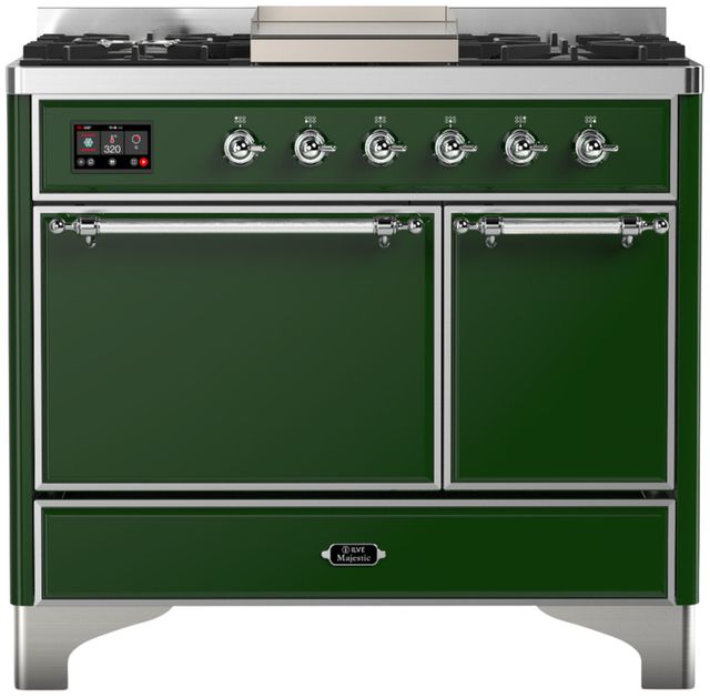 Ilve® Majestic III 40" Emerald Green Pro Style Dual Fuel Natural Gas Range with Solid Door and Chrome Trim-0
