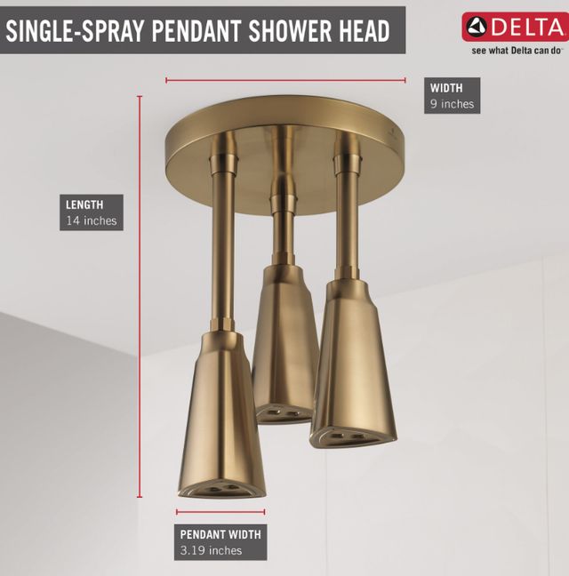Delta Universal Showering Champagne Bronze H2Okinetic® Pendant Raincan Shower Head with LED Light-2